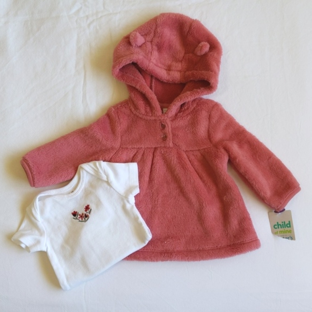 NEW child of mine by carter's fluffy pink hoodie & bodysuit 3 months baby girl